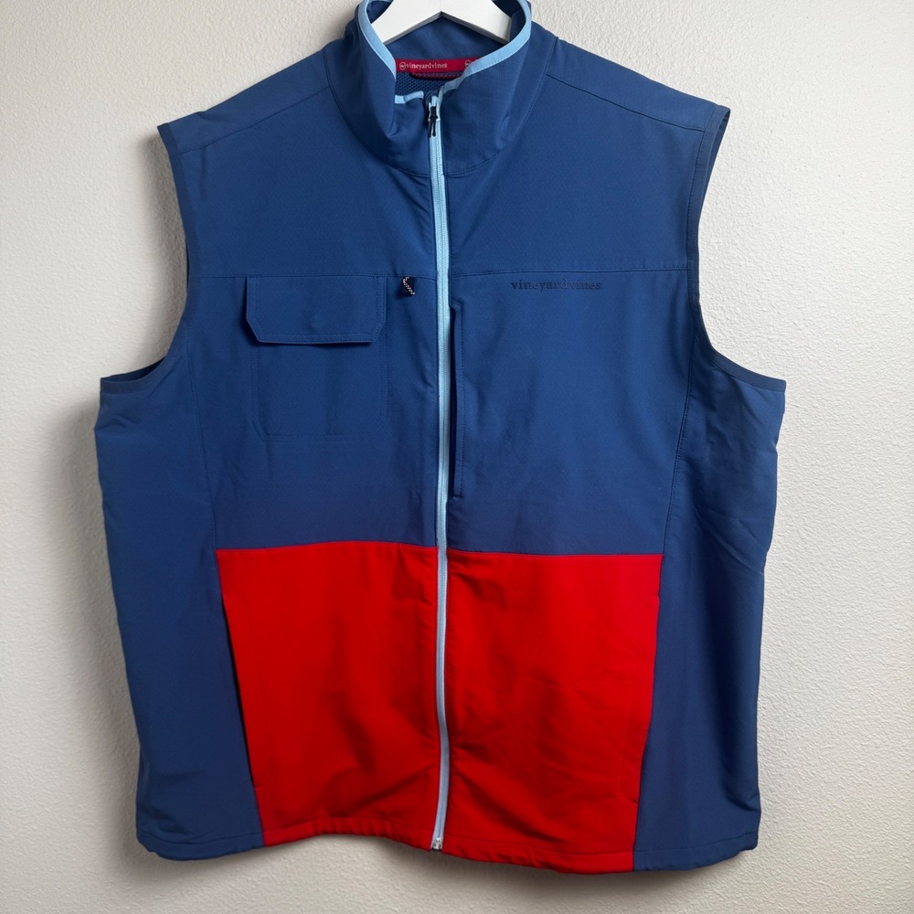 Vineyard Vines Performance Vest XL‎ Regular Blue Red Colorblock Full Zip Pocket